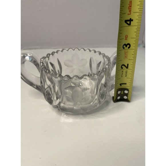 VTG EAPG Glass SUGAR BOWL Double Handle Sawtooth Star Base Floral Design - Picture 11 of 12